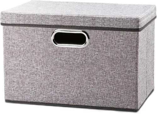 Miniatura 72 de PRANDOM Contenedor de almacenamiento plegable con tapa [1 unidad] Caja de almacenamiento decorativa de tela de lino, cesta organizadora con asas