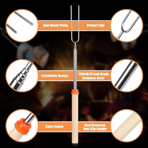 Miniatura 7 de BRIOUT - Palos para asar malvaviscos - Palitos para s'mores para fogata - Brochetas para hot dog y malvaviscos para fogata de camping - Tenedores