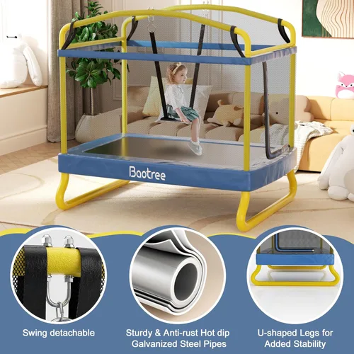 Miniatura 6 de Trampolín rectangular de 7.5 pies para niños, trampolines recreativos aprobados por ASTM de 78 pulgadas con columpio, trampolín pequeño para niños