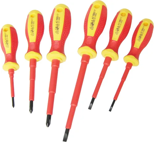 Juego de 6 destornilladores de punta magnética aislada, paquete de 6 destornilladores eléctricos, 1000 V probado por VDE, acero al cromo vanadio,