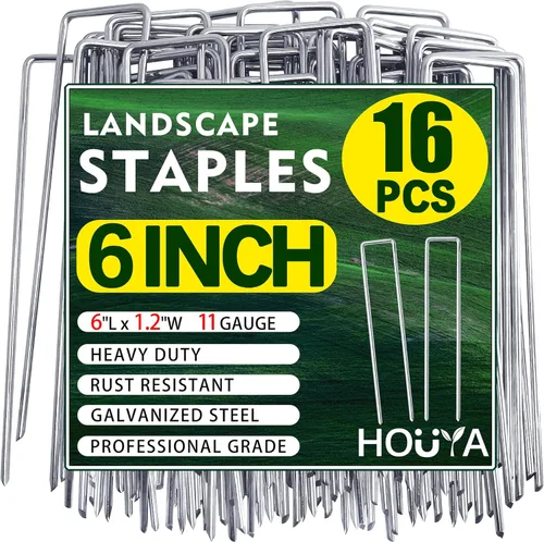 16 grapas de paisaje galvanizadas de 6 pulgadas, estacas de jardín para jardín, estacas de tierra antioxidantes para barrera de malezas, manguera de