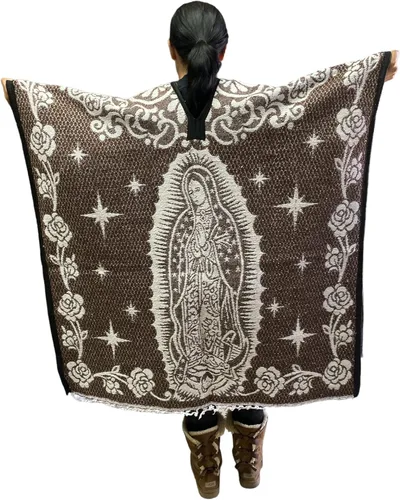Miniatura 2 de Marrón, Poncho Virgen de Guadalupe, Our Lady of Guadalupe, poncho mexicano, primera calidad, unisex, talla única, fabricado en México, poncho