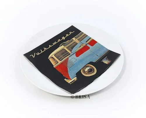 Miniatura 3 de BRISA VW Collection - Pañuelos de papel de mesa Volkswagen Napkins con motivo de autobús y escarabajo VW T1 (autobús y escarabajo/negro/3 capas)