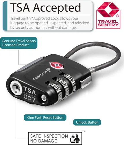 Miniatura 2 de Fosmon Cerraduras de cable aprobadas por la TSA para equipaje, maleta, cerradura de caja de pistola con botón de liberación a presión, cerradura