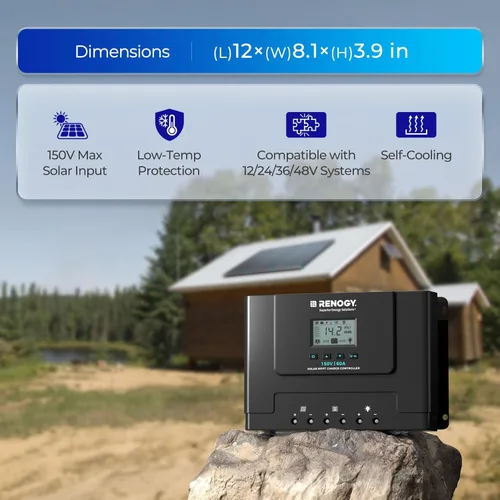 Miniatura 2 de Renogy 60A MPPT Controlador de Carga Solar 12V/24V/36V/48V Auto, Entrada Solar Máxima de 150V, Compatible con Baterías de Litio AGM Gel, para Hogar