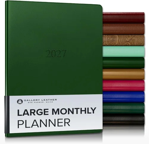 Miniatura 140 de Gallery Leather Agenda Mensual Grande 2025-2026, Elegantemente Encuadernada Planificador de Calendario y Cuaderno con Elegantes Bordes Dorados, 18