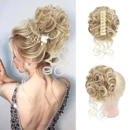 Miniatura 14 de Extensiones de moño grandes y desordenadas para mujer, onduladas, rizadas, extensiones de moño falso, extensiones de cola de caballo para recoger