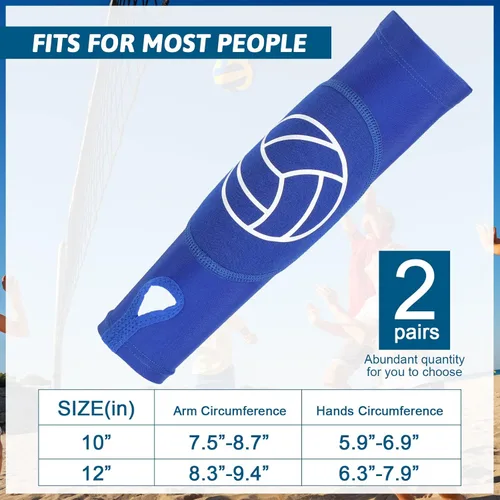 Miniatura 2 de Newcotte 2 pares de mangas de brazo de voleibol, mangas de antebrazo con almohadillas de protección y orificio para el pulgar acolchado, 12 pulgadas