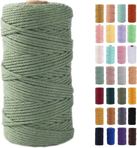 Miniatura 26 de Cordón de macramé gris rosado de 0.118 in x 109 yardas, cuerda de algodón colorido de algodón suave para colgar en la pared, colgar plantas