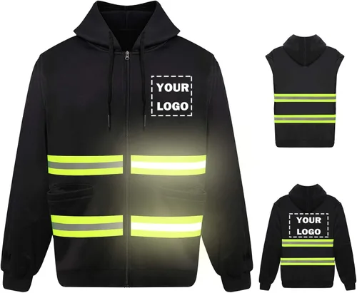 Miniatura 14 de Hi Vis - Sudadera de seguridad con capucha y manga extraíble, forro polar de alta visibilidad, chaqueta de trabajo Negro - Estilo 4