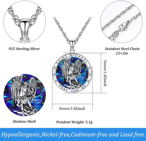 Miniatura 246 de Odinstone Collar de plata de ley 925 con medalla de San Miguel/San Cristóbal/San Benito/Crucifijo de Jesús/San Uriel/Arcángel Rafael para hombres