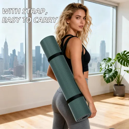 Miniatura 5 de ILILI Tapete de yoga 10mm extra grueso y 193cm extra largo, 76x28x0.4 pulgadas, material TPE antideslizante de doble color, fácil de transportar