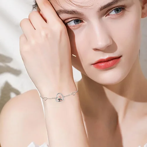 Miniatura 4 de Pulsera de panda rojo de plata de ley, pulsera de panda rojo lindo panda rojo, joyería de bambú para mujeres y niñas regalos, Plata de ley,