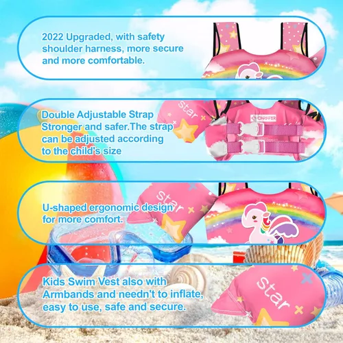Miniatura 5 de Chriffer - Chaleco salvavidas para niños de 30 a 55 libras, flotadores con arnés de hombro con alas de brazo para niños y niñas de 2, 3, 4, 5, 6, 7