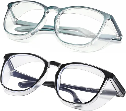 Miniatura 15 de Gafas de seguridad para enfermeras, gafas protectoras – Antivaho marco cuadrado elegante gafas transparentes para mujeres y hombres C16-negro Gery