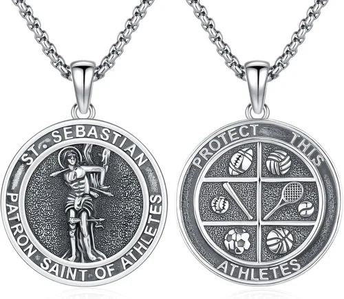 Miniatura 263 de Collar con colgante de plata de ley 925 con medalla de San Patrón, joyería religiosa para hombres y mujeres, con cadena de acero inoxidable 316L