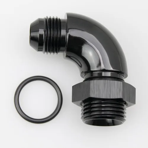 Miniatura 13 de 45 grados 4AN macho Flare a 4AN ORB puerto adaptador de flujo completo aluminio negro
