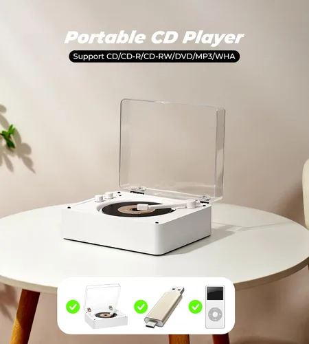 Miniatura 7 de Vangoa Reproductor de CD para el hogar pequeño con altavoces de alta fidelidad, reproductor de CD recargable portátil doble conector de auriculares