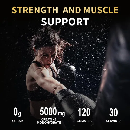 Miniatura 5 de Gomitas de monohidrato de creatina de 5000 mg para hombres y mujeres, suplemento de preentrenamiento sin azúcar, masticables para fuerza muscular