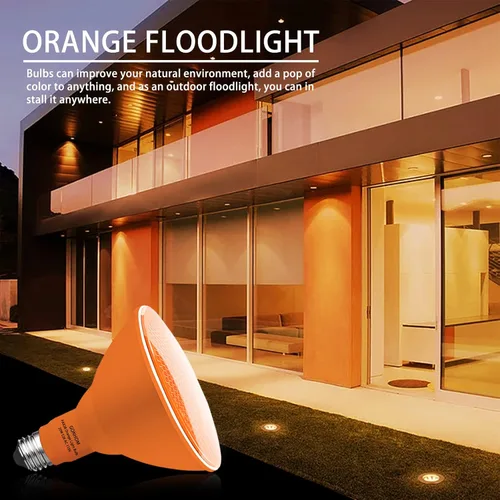 Miniatura 7 de Gonhom PAR38 - Luces de inundación para exteriores, bombillas LED regulables, 20 W (equivalente a 200 W), base E26, porche al aire libre, Naranja
