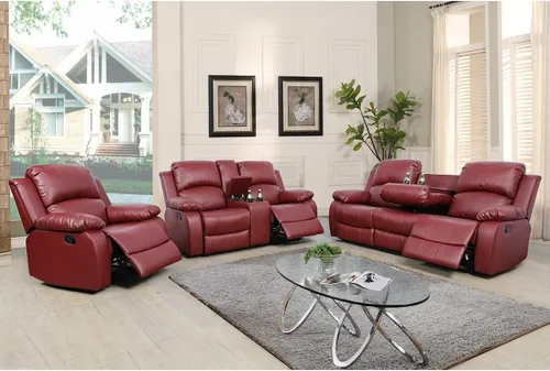 Miniatura 25 de Juego de muebles de sala de estar de cuero reconstituido con sofá reclinable, juego de sofá reclinable, silla de dos cuerpos, juegos de muebles
