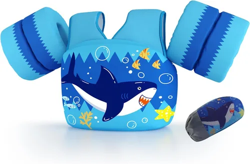 Miniatura 13 de Chaleco de natación para niños pequeños, apto para niños de 28 a 70 libras, flotadores para niños y niñas, ayuda a la natación, entrenamiento, traje