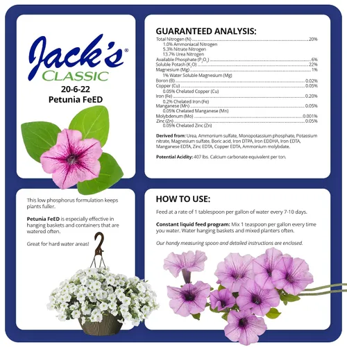 Miniatura 2 de Jack's Classic 20-6-22 Fertilizante soluble en agua para alimentación de petunia con micronutrientes, 10 libras, paquete de 2 - Proporciona anuales