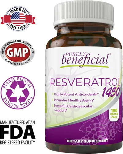 Miniatura 4 de PURELY beneficial RESVERATROL1450 – Suministro para 90 días, 1450 mg por porción de potentes antioxidantes y trans-resveratrol, promueve