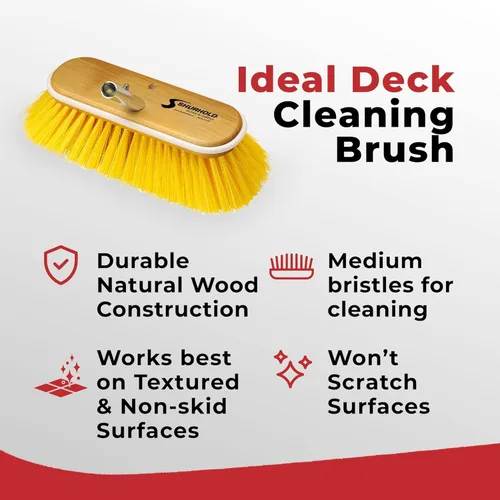 Miniatura 3 de Shurhold Classic 10” Stiff Bristle Deck Brush – Boat Cleaning Brush with Wood Block, Rubber Bumper & Polypropylene Bristles