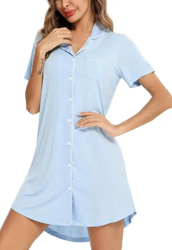Miniatura 151 de Samring Camisón de pijama para mujer, manga corta/larga, con botones, camisón para dormir, camisón para novio, talla XXL