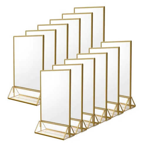 Miniatura 7 de NIUBEE Paquete de 25 soportes dorados para números de mesa de 4 x 6 pulgadas, marcos transparentes, soportes acrílicos de doble cara para números