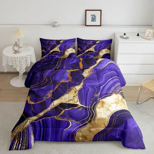 Miniatura 18 de Juego de edredón de mármol negro individual, ropa de cama dorada agrietada para adultos, hombres y mujeres, juegos de edredón de textura metálica