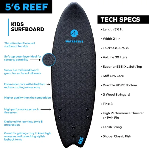 Miniatura 3 de WATERKIDS Kids Surfboard & Leash, Perfect for Learning How to Surf, Made for Kids,Soft Top for Beginners, Foam Surfboard Makes It Easy to Learn How
