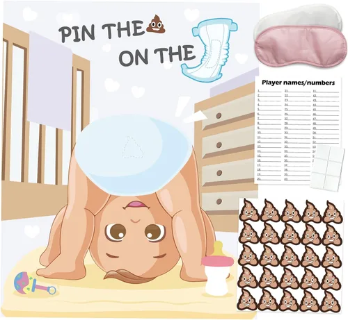 Juegos de baby shower, pin the sticker en el pañal, juegos de baby shower, actividades temáticas de pañales, juegos de fiesta, suministros para