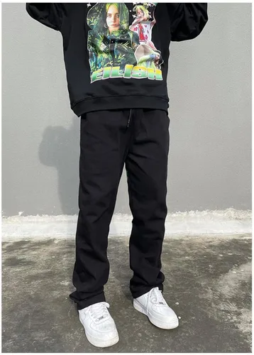 Miniatura 4 de MEOKIM Pantalones de mezclilla bordados con letras góticas, estilo callejero Harajuku, sueltos, hip-hop, recto, tubo para hombre