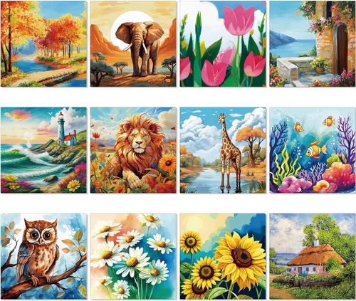 Miniatura 14 de Sherr 12 lienzos predibujados para pintar animales, lienzos preimpresos para pintar para principiantes, estudiantes, suministros de pintura