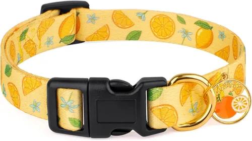 Collar de perro hecho a mano para perros pequeños, medianos y grandes, amarillo limón con colgante, collar de moda para otoño e invierno (Pequeño)