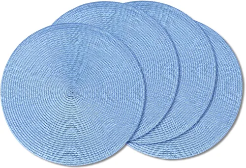 Miniatura 21 de AHHFSMEI Juego de 6 manteles individuales redondos trenzados de 15 pulgadas para mesas de comedor, tejido natural, resistentes al calor, color azul