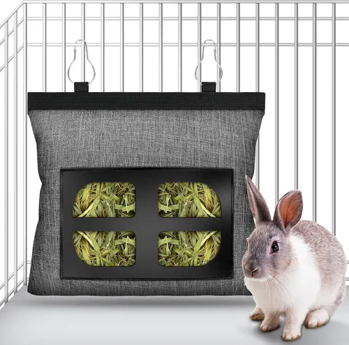 Miniatura 8 de Bolsa de alimentación de heno para conejos, bolsa de alimentación colgante de heno para chinchilla, hámster, conejo, animal pequeño, mascota