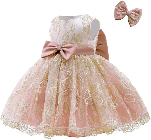 Miniatura 2 de Vestido de tul de encaje bordado con lazo para bebé, para cumpleaños, concurso, boda, fiesta de Navidad, tutú con clip para el cabello