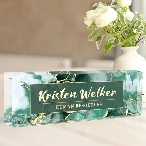 Miniatura 4 de Placa de nombre de escritorio personalizada, placa de nombre de acrílico de mármol verde Phnom Penh, placa de nombre personalizada para escritorio