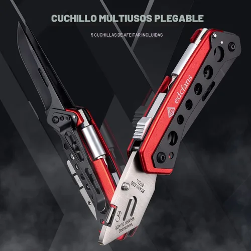 Miniatura 3 de edcfans Navaja Plegable Multiusos Cortador de Cajas con 5 Hojas de Afeitar, Navajas de Bolsillo, Destornillador, Sierra, Diseño con Seguro, Clip