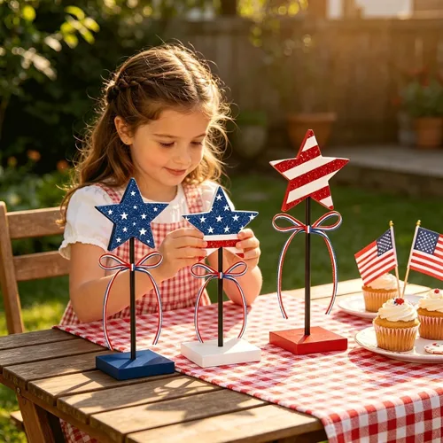 Miniatura 6 de 3PCS 4th of July Table Decorations, 4th of July Decorations for Table, Double Sided Printing Design Rustic Patriotic Decorations, Red White and Blue