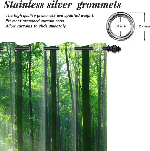 Miniatura 34 de AWERT Cortinas opacas para dormitorio, árbol negro con niebla, naturaleza, amanecer, bosque, 2 paneles para sala de estar, bloqueo de calor, 21 x 45