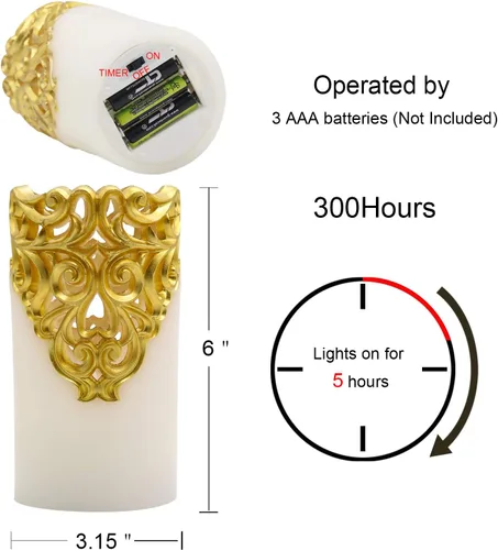 Miniatura 5 de Wondise - Velas sin llama con pilas y temporizador, vela de pilar LED de cera real con luz parpadeante para decoración del hogar, juego de 2