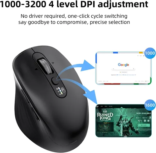 Miniatura 7 de INFINMIND Ratón Bluetooth inalámbrico, multidispositivo (BT1/BT2 + USB de 2.4 G) para laptop, iPad y Mac, desplazamiento de 4 vías con botones