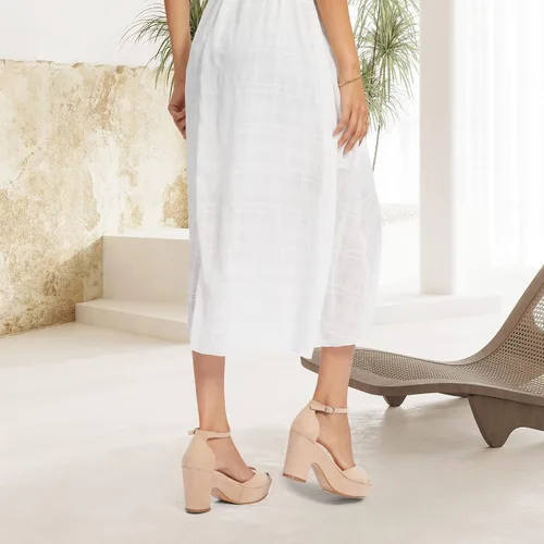 Miniatura 2 de CAMSSOO Sandalias de plataforma para mujer, de gamuza, con puntera abierta, correa al tobillo, a la moda, sexy, para boda, con bloques de tacón