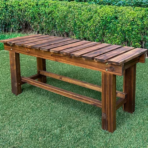 Banco de Jardín al Aire Libre, Banco de Patio de Madera para 2 Personas, Banco Impermeable al Aire Libre Sin Respaldo, Bancos de Jardín Carbonized