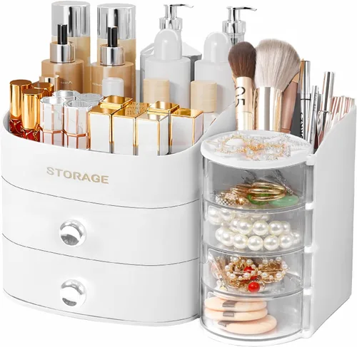 Miniatura 10 de XIAPIA Organizador de maquillaje para encimera, organizador de maquillaje para tocador, cuidado de la piel y organizadores de cosméticos con Rosa