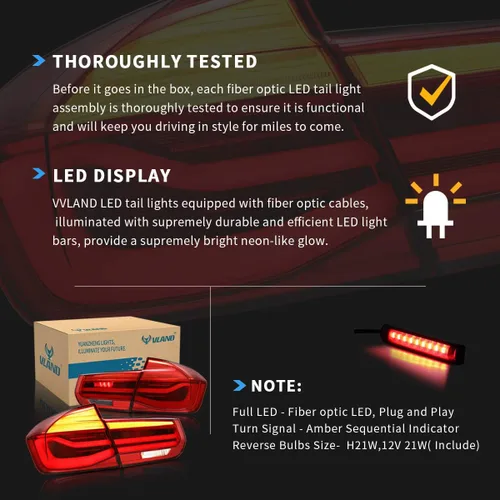 Miniatura 6 de VLAND Luces traseras LED compatibles con BMW Serie 3 BMW F30 F35 F80 320i 328i 328D 335i M3 6ª generación sedán 13-18 con intermitentes ámbar